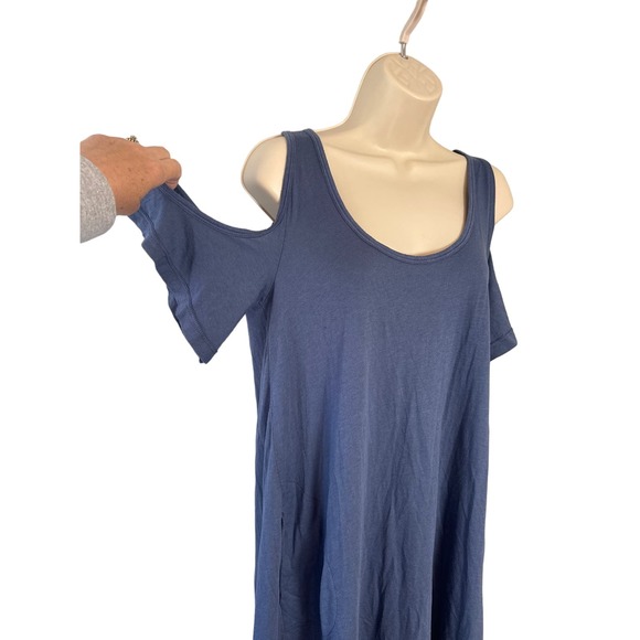 Splendid Women's Blue Cold Shoulder Short Sleeve A-Line‎ Dress Pockets Medium - Picture 2 of 9